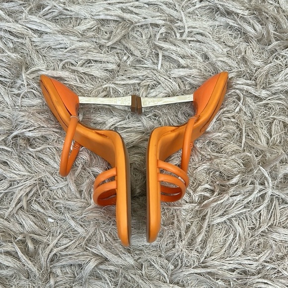 NWOB Schutz Agatha Leather Square Toe High Heel Sandals in Bright Tangerine Sz 6 - Picture 6 of 10